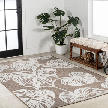 Tobago High-low Two-tone Monstera Leaf Indoor/Outdoor Area Rug